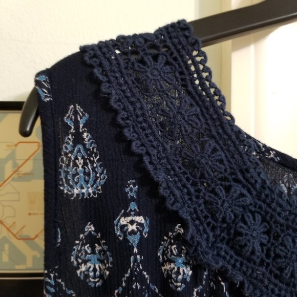 Bila dress XXL abstract geometric tribal floral crochet neck midi maxi boho - Picture 3 of 14